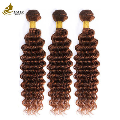 کیفیت  Peruvian Hair Deep Curl Copper 33# Brown color virgin Human Hair weft Bundles کارخانه