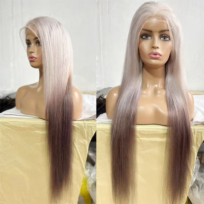 فیگ جدید زنانه فشن اروپایی و آمریکایی رنگ گرادینت در موهای بلند راست برجسته های قهوه ای طلا فیبر شیمیایی پوششی زنانه