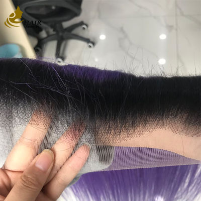 T1b/Purple Virgin Human Straight Hair 13*6 بندگی جلویی دنده ای با دنده ای قهوه ای روشن
