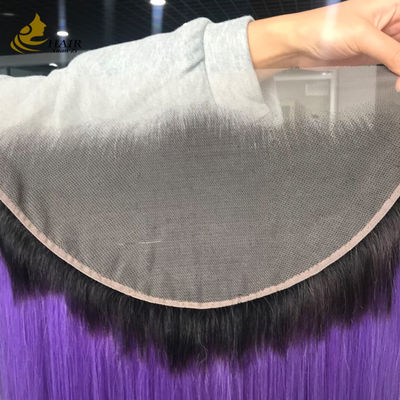 T1b/Purple Virgin Human Straight Hair 13*6 بندگی جلویی دنده ای با دنده ای قهوه ای روشن