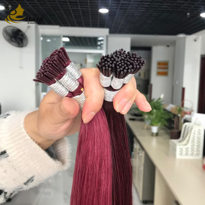 اکستنشن موی انسان I Tip هم‌تراز شده با کوتیکول، رنگ بورگ و 99J، اکستنشن موی صاف