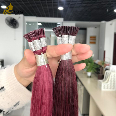 اکستنشن موی انسان I Tip هم‌تراز شده با کوتیکول، رنگ بورگ و 99J، اکستنشن موی صاف