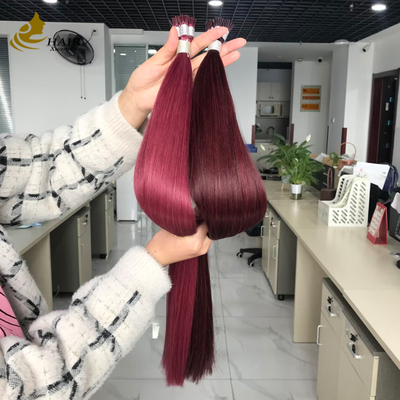 اکستنشن موی انسان I Tip هم‌تراز شده با کوتیکول، رنگ بورگ و 99J، اکستنشن موی صاف